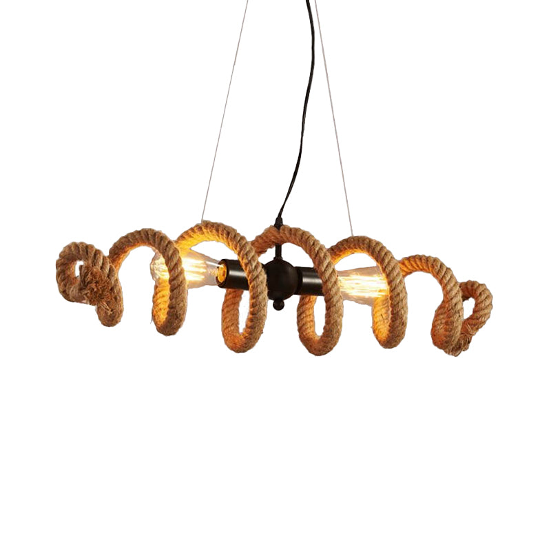 Warehouse Spiral Island Light Fixture 2-Head Rope Pendant Lighting in Black for Dining Room Clearhalo 'Ceiling Lights' 'Island Lights' Lighting' 2181966