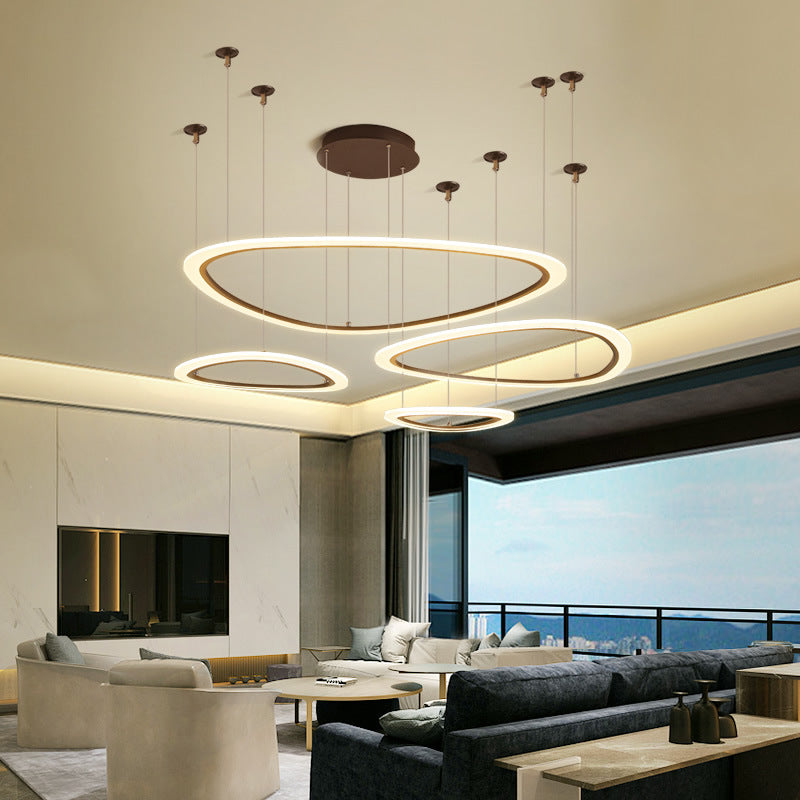 Tiered Ceiling Chandelier Simple Acrylic 3/4 Heads Brown Pendant Light Fixture in White/Warm/Natural Light 4 Brown Clearhalo 'Ceiling Lights' 'Chandeliers' 'Modern Chandeliers' 'Modern' Lighting' 218197