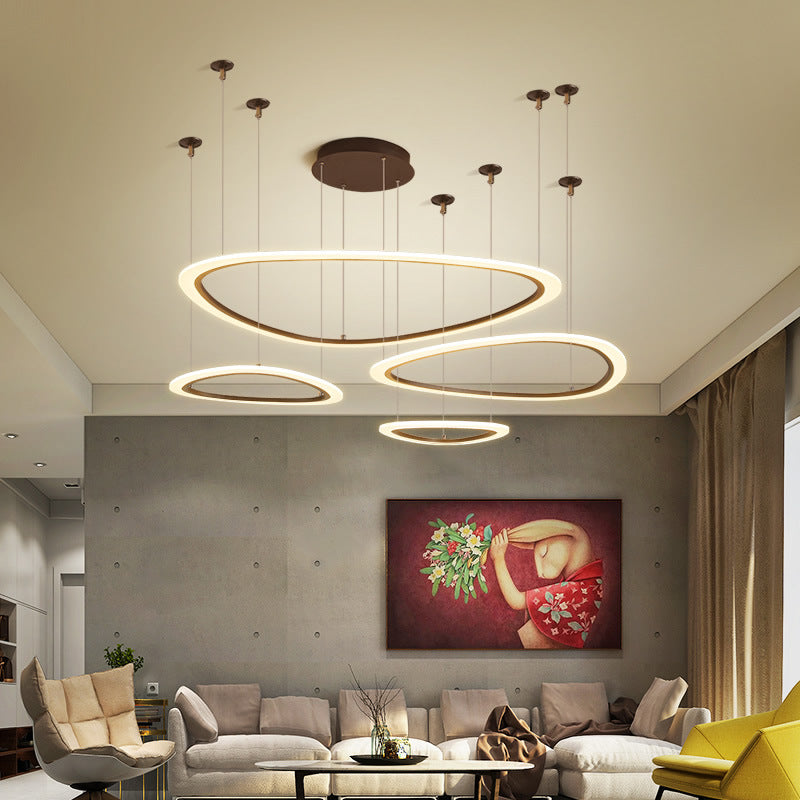 Tiered Ceiling Chandelier Simple Acrylic 3/4 Heads Brown Pendant Light Fixture in White/Warm/Natural Light Clearhalo 'Ceiling Lights' 'Chandeliers' 'Modern Chandeliers' 'Modern' Lighting' 218198