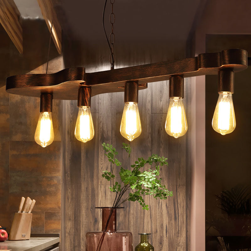 Open Bulb Dining Room Island Ceiling Light Factory Metal 5-Head Rust Finish Pendant Lamp with Guitar Shaped Beam Clearhalo 'Ceiling Lights' 'Island Lights' Lighting' 2181983