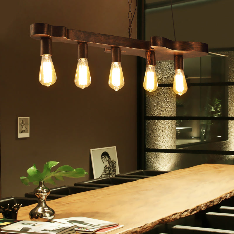 Open Bulb Dining Room Island Ceiling Light Factory Metal 5-Head Rust Finish Pendant Lamp with Guitar Shaped Beam Clearhalo 'Ceiling Lights' 'Island Lights' Lighting' 2181984