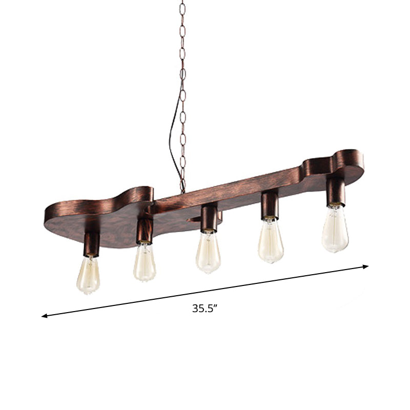 Open Bulb Dining Room Island Ceiling Light Factory Metal 5-Head Rust Finish Pendant Lamp with Guitar Shaped Beam Clearhalo 'Ceiling Lights' 'Island Lights' Lighting' 2181986