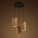Brown Cylinder Cluster Pendant Light Loft Rope 3 Heads Dining Room Ceiling Fixture with Round/Linear Canopy Clearhalo 'Ceiling Lights' 'Industrial Pendants' 'Industrial' 'Middle Century Pendants' 'Pendant Lights' 'Pendants' 'Tiffany' Lighting' 2181997