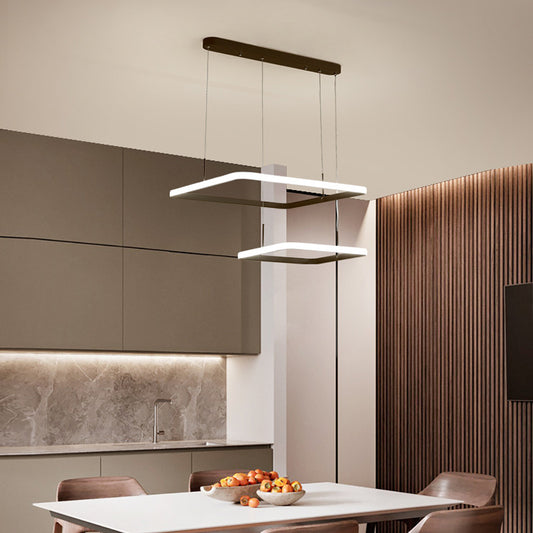 Modern 2/3/5 Heads Chandelier Lamp Brown Rectangle Suspension Light with Acrylic Shade in White/Warm/Natural Light Clearhalo 'Ceiling Lights' 'Chandeliers' 'Modern Chandeliers' 'Modern' Lighting' 218205