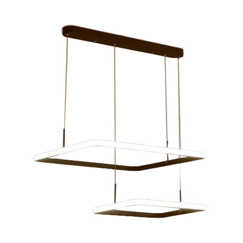 Modern 2/3/5 Heads Chandelier Lamp Brown Rectangle Suspension Light with Acrylic Shade in White/Warm/Natural Light Clearhalo 'Ceiling Lights' 'Chandeliers' 'Modern Chandeliers' 'Modern' Lighting' 218206