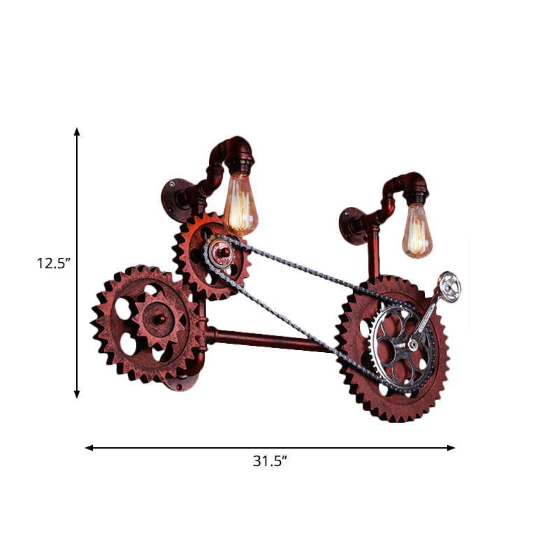Rust Open Bulb Wall Lighting Factory Metal 2/3-Light Restaurant Sconce with Pipe and Gear Design Clearhalo 'Art deco wall lights' 'Cast Iron' 'Glass' 'Industrial wall lights' 'Industrial' 'Middle century wall lights' 'Modern' 'Rustic wall lights' 'Tiffany' 'Traditional wall lights' 'Wall Lamps & Sconces' 'Wall Lights' Lighting' 2182069