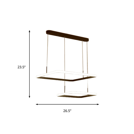 Modern 2/3/5 Heads Chandelier Lamp Brown Rectangle Suspension Light with Acrylic Shade in White/Warm/Natural Light Clearhalo 'Ceiling Lights' 'Chandeliers' 'Modern Chandeliers' 'Modern' Lighting' 218207