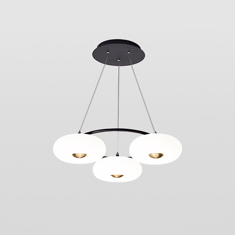 Donut Dining Room Ceiling Chandelier Acrylic 3-Head Modern LED Hanging Pendant Light in Black and White Clearhalo 'Ceiling Lights' 'Chandeliers' 'Modern Chandeliers' 'Modern' Lighting' 2182081