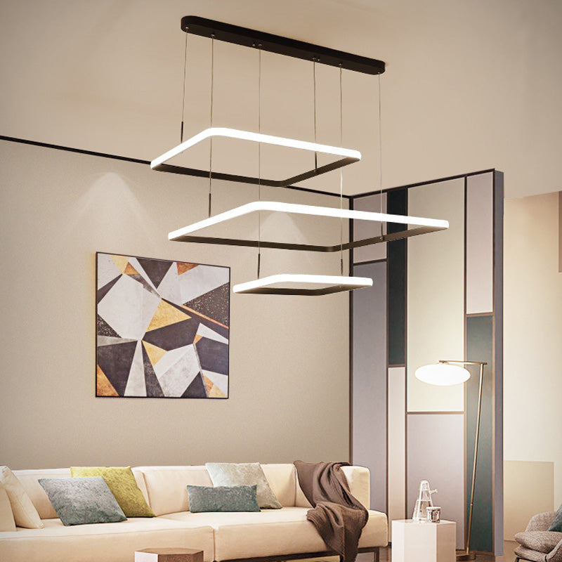 Modern 2/3/5 Heads Chandelier Lamp Brown Rectangle Suspension Light with Acrylic Shade in White/Warm/Natural Light Clearhalo 'Ceiling Lights' 'Chandeliers' 'Modern Chandeliers' 'Modern' Lighting' 218209