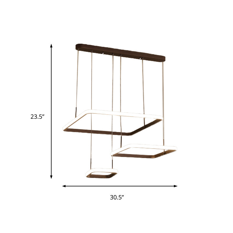 Modern 2/3/5 Heads Chandelier Lamp Brown Rectangle Suspension Light with Acrylic Shade in White/Warm/Natural Light Clearhalo 'Ceiling Lights' 'Chandeliers' 'Modern Chandeliers' 'Modern' Lighting' 218211