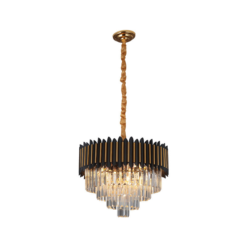 Simplicity 6/12-Bulb Hanging Chandelier Black and Gold Conic Pendant Light Fixture with Clear Crystal Block Shade Clearhalo 'Ceiling Lights' 'Chandeliers' 'Modern Chandeliers' 'Modern' Lighting' 2182112