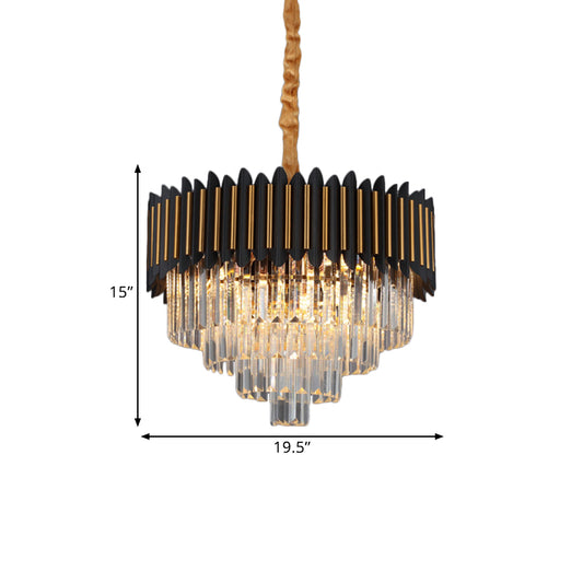 Simplicity 6/12-Bulb Hanging Chandelier Black and Gold Conic Pendant Light Fixture with Clear Crystal Block Shade Clearhalo 'Ceiling Lights' 'Chandeliers' 'Modern Chandeliers' 'Modern' Lighting' 2182113