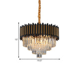 Simplicity 6/12-Bulb Hanging Chandelier Black and Gold Conic Pendant Light Fixture with Clear Crystal Block Shade Clearhalo 'Ceiling Lights' 'Chandeliers' 'Modern Chandeliers' 'Modern' Lighting' 2182113