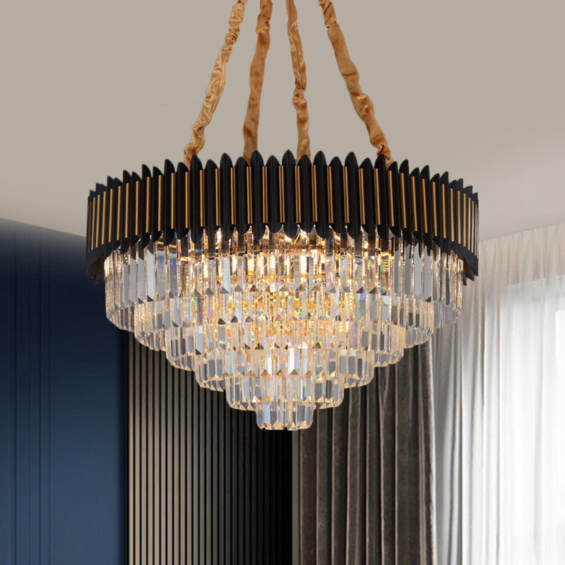 Simplicity 6/12-Bulb Hanging Chandelier Black and Gold Conic Pendant Light Fixture with Clear Crystal Block Shade Clearhalo 'Ceiling Lights' 'Chandeliers' 'Modern Chandeliers' 'Modern' Lighting' 2182115