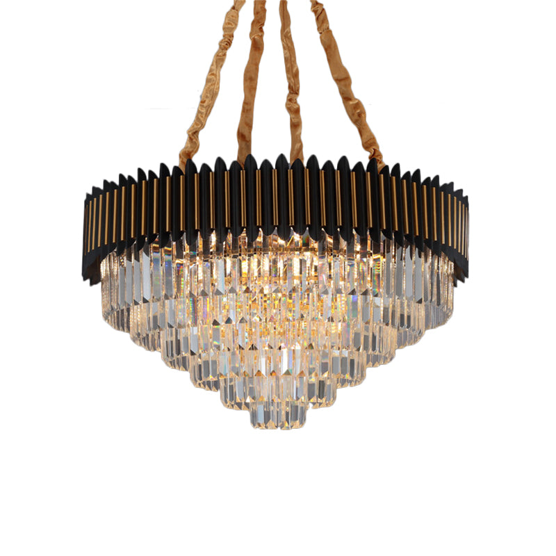 Simplicity 6/12-Bulb Hanging Chandelier Black and Gold Conic Pendant Light Fixture with Clear Crystal Block Shade Clearhalo 'Ceiling Lights' 'Chandeliers' 'Modern Chandeliers' 'Modern' Lighting' 2182116