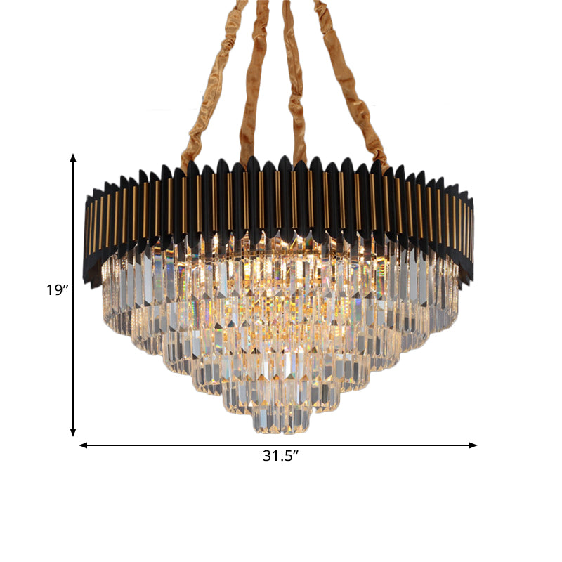 Simplicity 6/12-Bulb Hanging Chandelier Black and Gold Conic Pendant Light Fixture with Clear Crystal Block Shade Clearhalo 'Ceiling Lights' 'Chandeliers' 'Modern Chandeliers' 'Modern' Lighting' 2182118