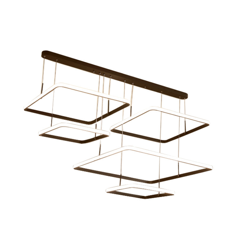 Modern 2/3/5 Heads Chandelier Lamp Brown Rectangle Suspension Light with Acrylic Shade in White/Warm/Natural Light Clearhalo 'Ceiling Lights' 'Chandeliers' 'Modern Chandeliers' 'Modern' Lighting' 218214