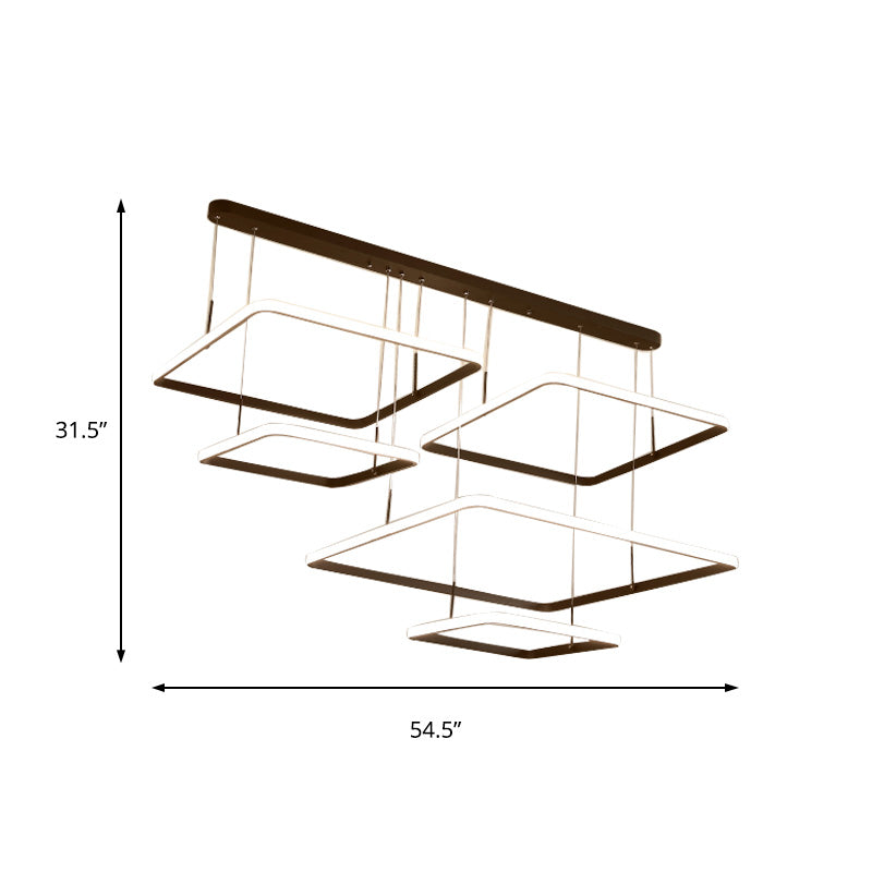 Modern 2/3/5 Heads Chandelier Lamp Brown Rectangle Suspension Light with Acrylic Shade in White/Warm/Natural Light Clearhalo 'Ceiling Lights' 'Chandeliers' 'Modern Chandeliers' 'Modern' Lighting' 218215