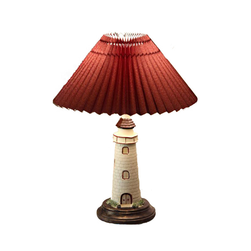 Folded Conical Table Light Contemporary Style Fabric 1 Light Blue/Red Table Lamp with Resin Tower Base for Children Room Clearhalo 'Lamps' 'Table Lamps' Lighting' 218226