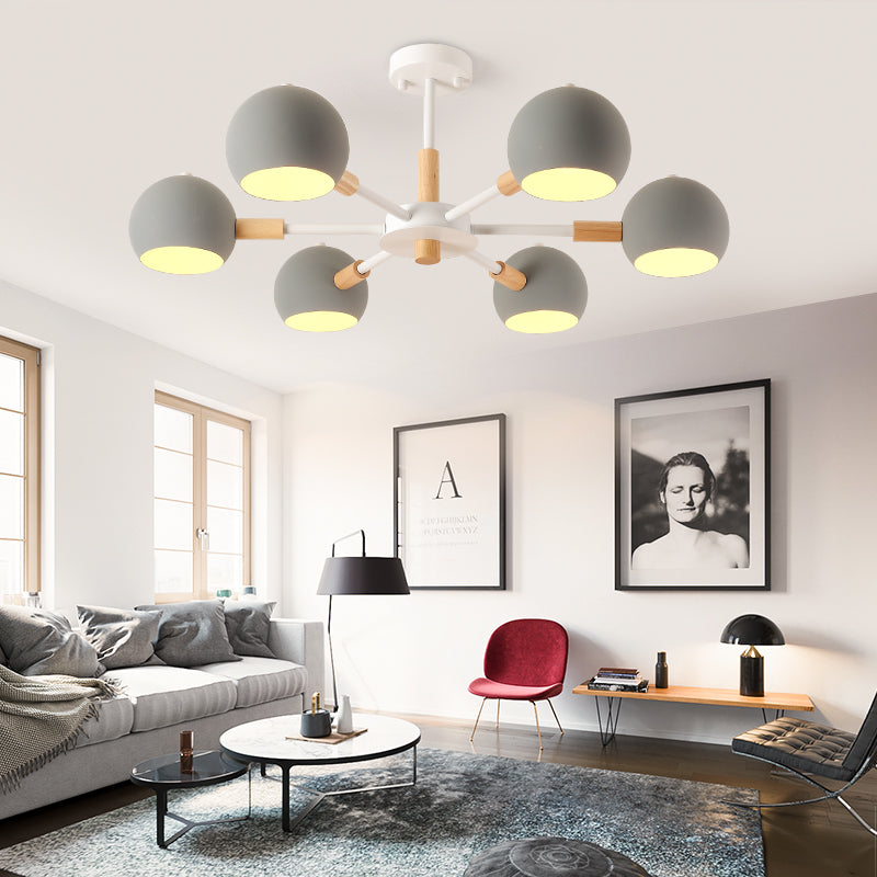 Grey/White Ball Pendant Chandelier Modernism Metal 3/6/8 Heads Hanging Ceiling Light for Living Room Clearhalo 'Ceiling Lights' 'Chandeliers' 'Modern Chandeliers' 'Modern' Lighting' 218257