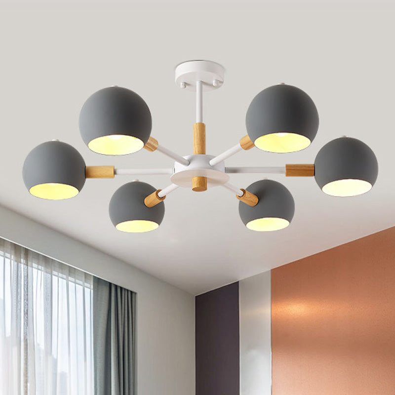 Grey/White Ball Pendant Chandelier Modernism Metal 3/6/8 Heads Hanging Ceiling Light for Living Room 6 Grey Clearhalo 'Ceiling Lights' 'Chandeliers' 'Modern Chandeliers' 'Modern' Lighting' 218258