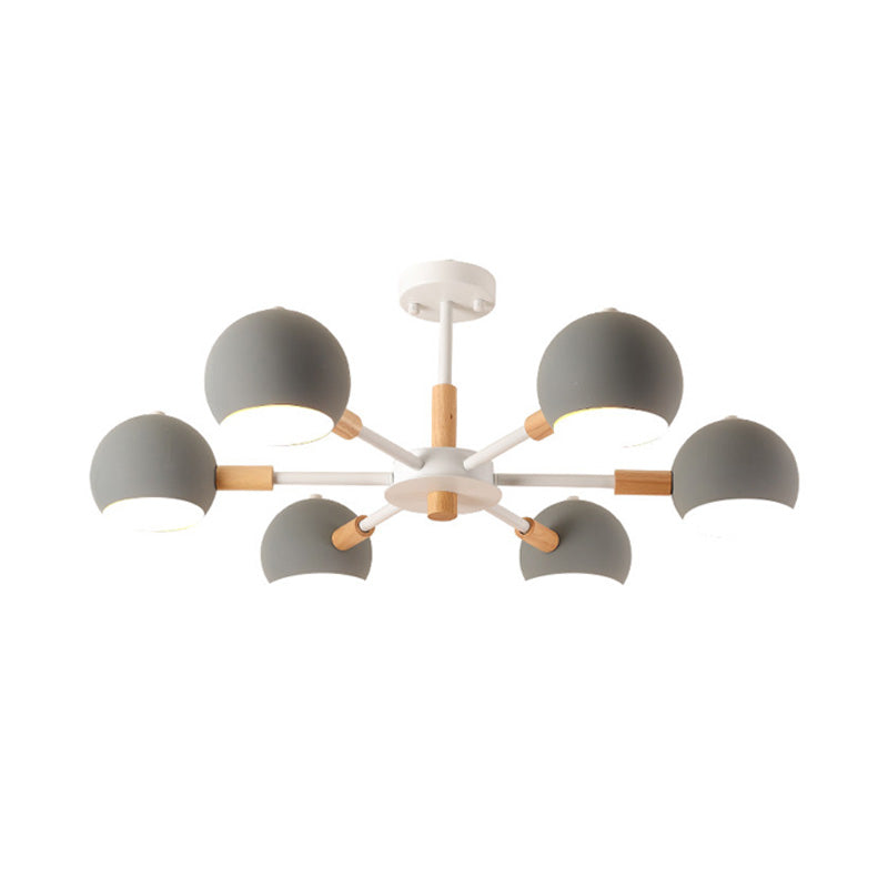 Grey/White Ball Pendant Chandelier Modernism Metal 3/6/8 Heads Hanging Ceiling Light for Living Room Clearhalo 'Ceiling Lights' 'Chandeliers' 'Modern Chandeliers' 'Modern' Lighting' 218259