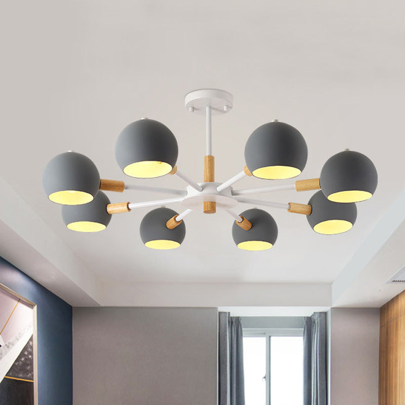 Grey/White Ball Pendant Chandelier Modernism Metal 3/6/8 Heads Hanging Ceiling Light for Living Room 8 Grey Clearhalo 'Ceiling Lights' 'Chandeliers' 'Modern Chandeliers' 'Modern' Lighting' 218261