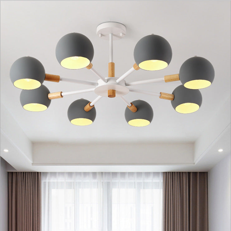 Grey/White Ball Pendant Chandelier Modernism Metal 3/6/8 Heads Hanging Ceiling Light for Living Room Clearhalo 'Ceiling Lights' 'Chandeliers' 'Modern Chandeliers' 'Modern' Lighting' 218262