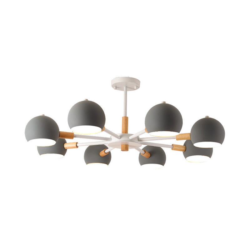 Grey/White Ball Pendant Chandelier Modernism Metal 3/6/8 Heads Hanging Ceiling Light for Living Room Clearhalo 'Ceiling Lights' 'Chandeliers' 'Modern Chandeliers' 'Modern' Lighting' 218263