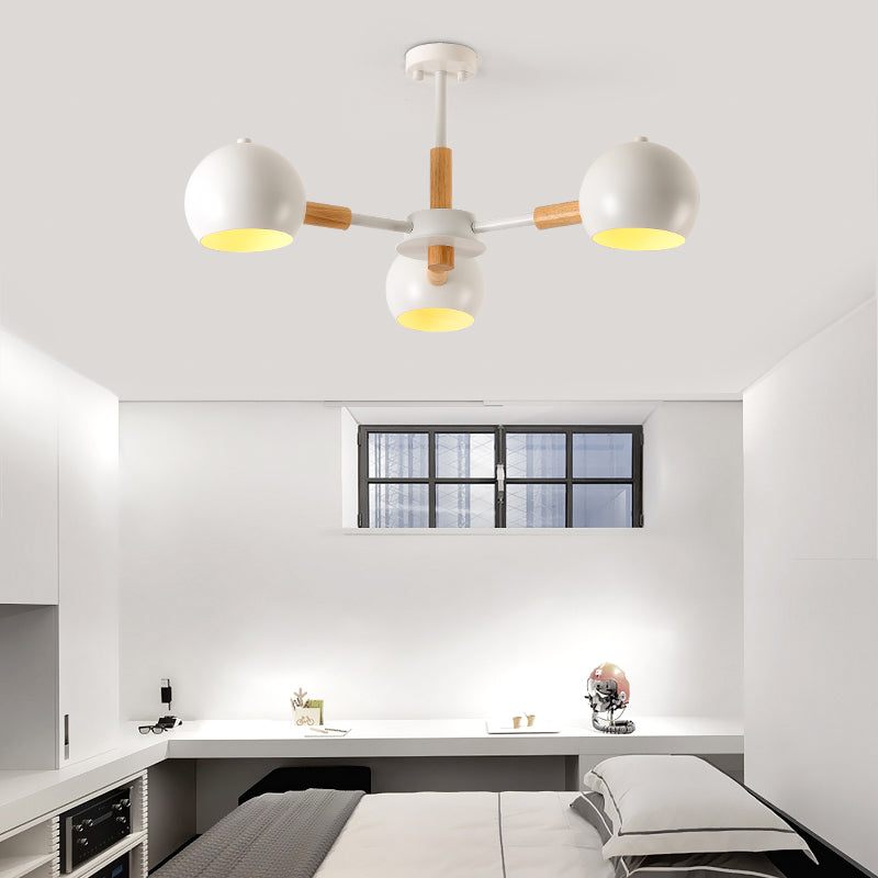 Grey/White Ball Pendant Chandelier Modernism Metal 3/6/8 Heads Hanging Ceiling Light for Living Room 3 White Clearhalo 'Ceiling Lights' 'Chandeliers' 'Modern Chandeliers' 'Modern' Lighting' 218265