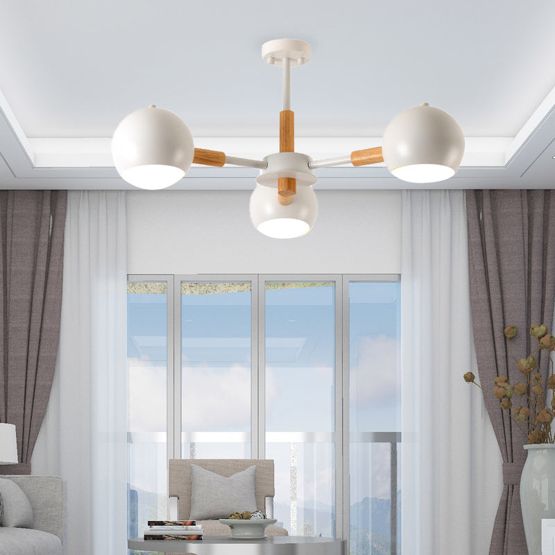 Grey/White Ball Pendant Chandelier Modernism Metal 3/6/8 Heads Hanging Ceiling Light for Living Room Clearhalo 'Ceiling Lights' 'Chandeliers' 'Modern Chandeliers' 'Modern' Lighting' 218266