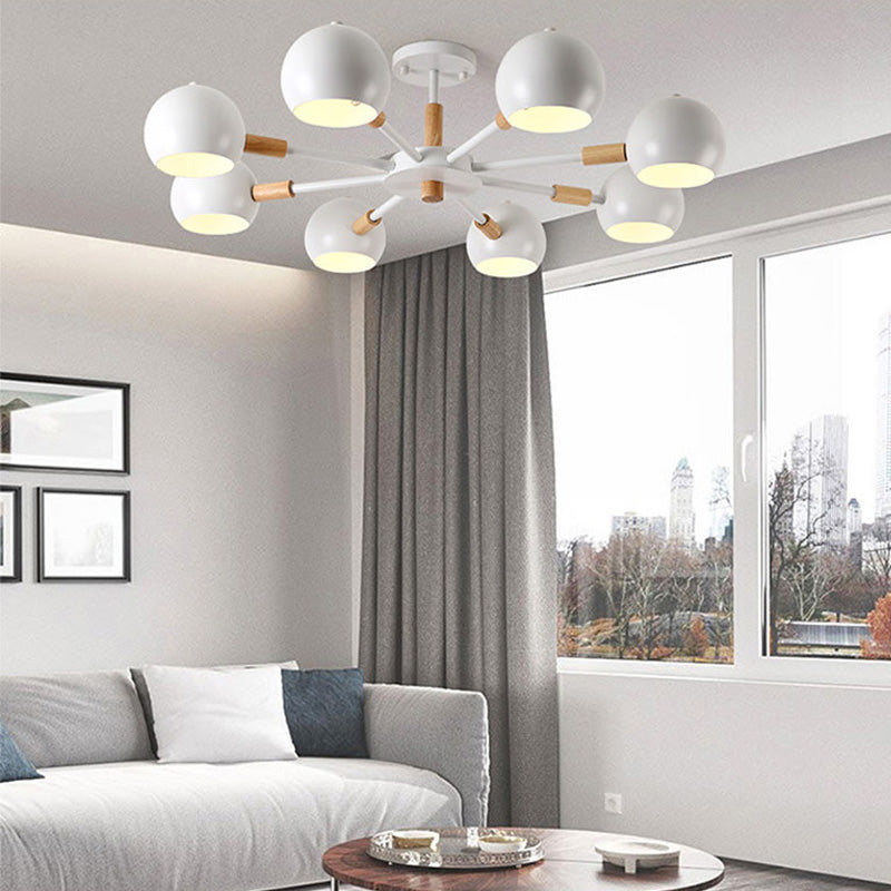 Grey/White Ball Pendant Chandelier Modernism Metal 3/6/8 Heads Hanging Ceiling Light for Living Room 8 White Clearhalo 'Ceiling Lights' 'Chandeliers' 'Modern Chandeliers' 'Modern' Lighting' 218271