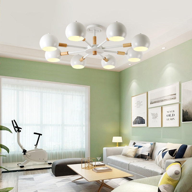 Grey/White Ball Pendant Chandelier Modernism Metal 3/6/8 Heads Hanging Ceiling Light for Living Room Clearhalo 'Ceiling Lights' 'Chandeliers' 'Modern Chandeliers' 'Modern' Lighting' 218272