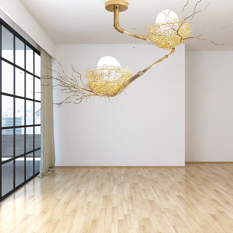 1/2/3 Lights Living Room Chandelier Artistry Golden Pendant Light Fixture with Egg Matte White Glass Shade Clearhalo 'Ceiling Lights' 'Chandeliers' Lighting' options 218284