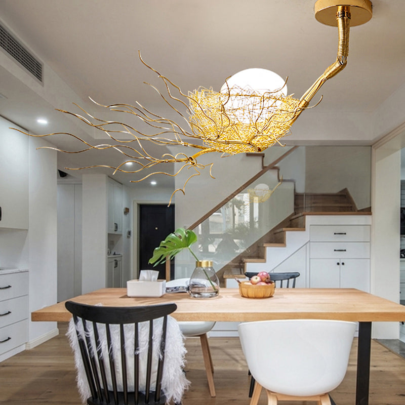 1/2/3 Lights Living Room Chandelier Artistry Golden Pendant Light Fixture with Egg Matte White Glass Shade Clearhalo 'Ceiling Lights' 'Chandeliers' Lighting' options 218295