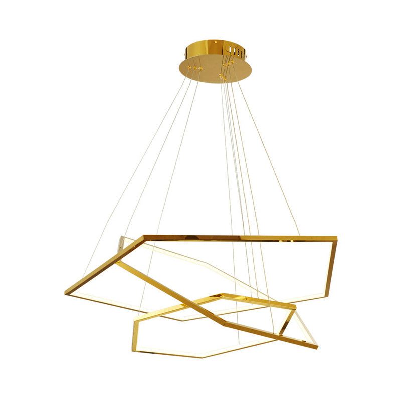 3-Tiered Pentagons LED Hanging Chandelier Minimalist Light Wood Acrylic Ceiling Pendant in Warm/Natural Light Clearhalo 'Ceiling Lights' 'Chandeliers' 'Modern Chandeliers' 'Modern' Lighting' 218302