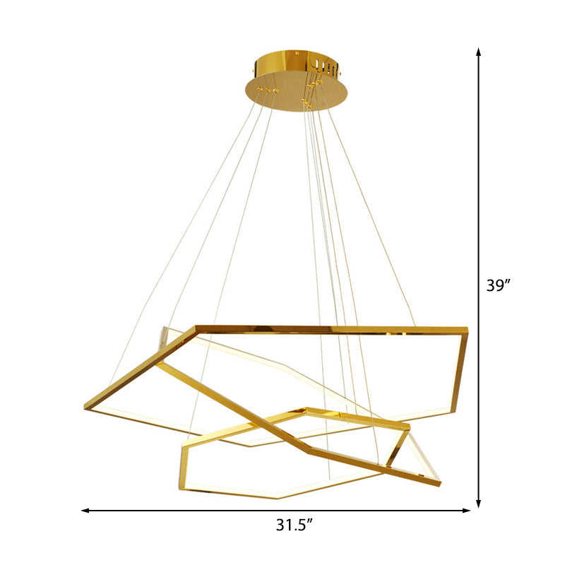 3-Tiered Pentagons LED Hanging Chandelier Minimalist Light Wood Acrylic Ceiling Pendant in Warm/Natural Light Clearhalo 'Ceiling Lights' 'Chandeliers' 'Modern Chandeliers' 'Modern' Lighting' 218303