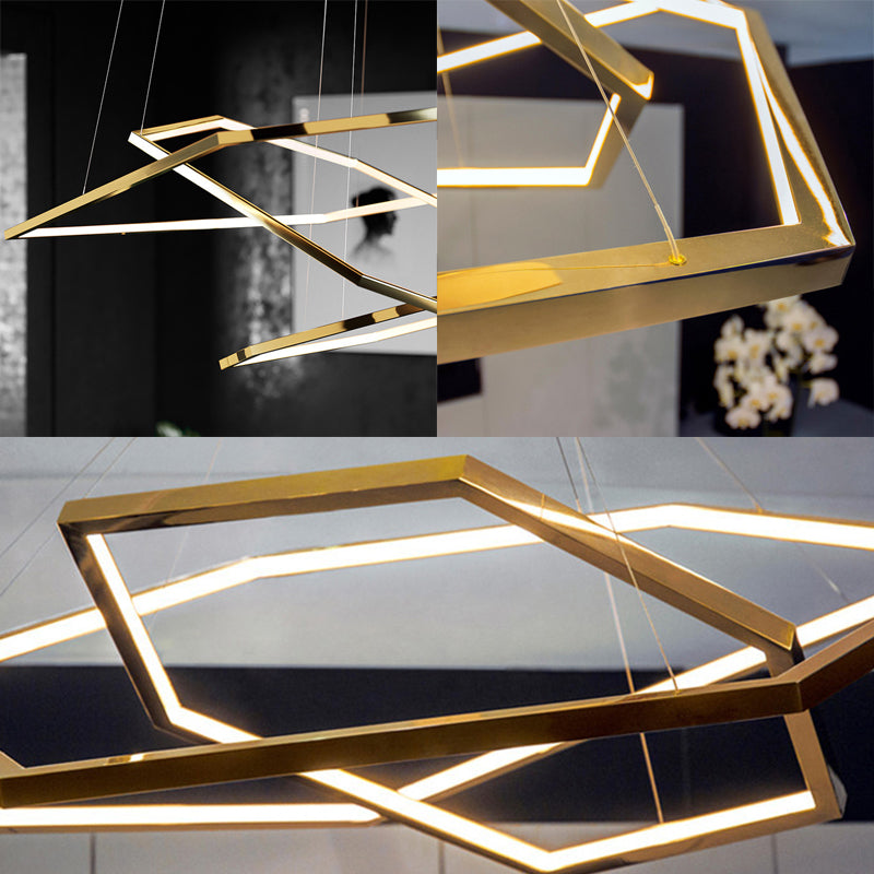 3-Tiered Pentagons LED Hanging Chandelier Minimalist Light Wood Acrylic Ceiling Pendant in Warm/Natural Light Clearhalo 'Ceiling Lights' 'Chandeliers' 'Modern Chandeliers' 'Modern' Lighting' 218304