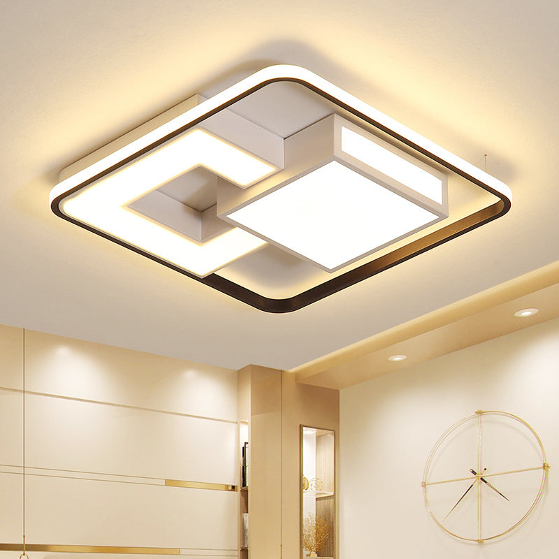 Block Metallic Flush Mount Lamp Contemporary Black and White LED Bedroom Flush Mount Fixture in Warm/White Light Clearhalo 'Ceiling Lights' 'Close To Ceiling Lights' 'Close to ceiling' 'Flush mount' Lighting' 218366