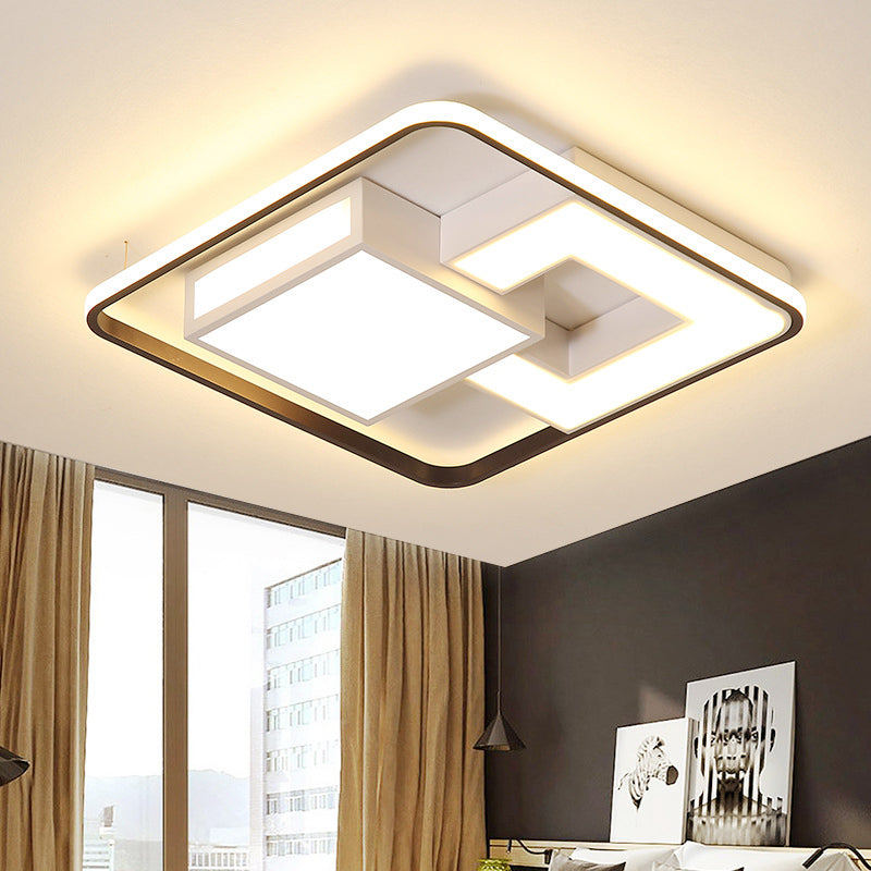 Block Metallic Flush Mount Lamp Contemporary Black and White LED Bedroom Flush Mount Fixture in Warm/White Light Clearhalo 'Ceiling Lights' 'Close To Ceiling Lights' 'Close to ceiling' 'Flush mount' Lighting' 218367