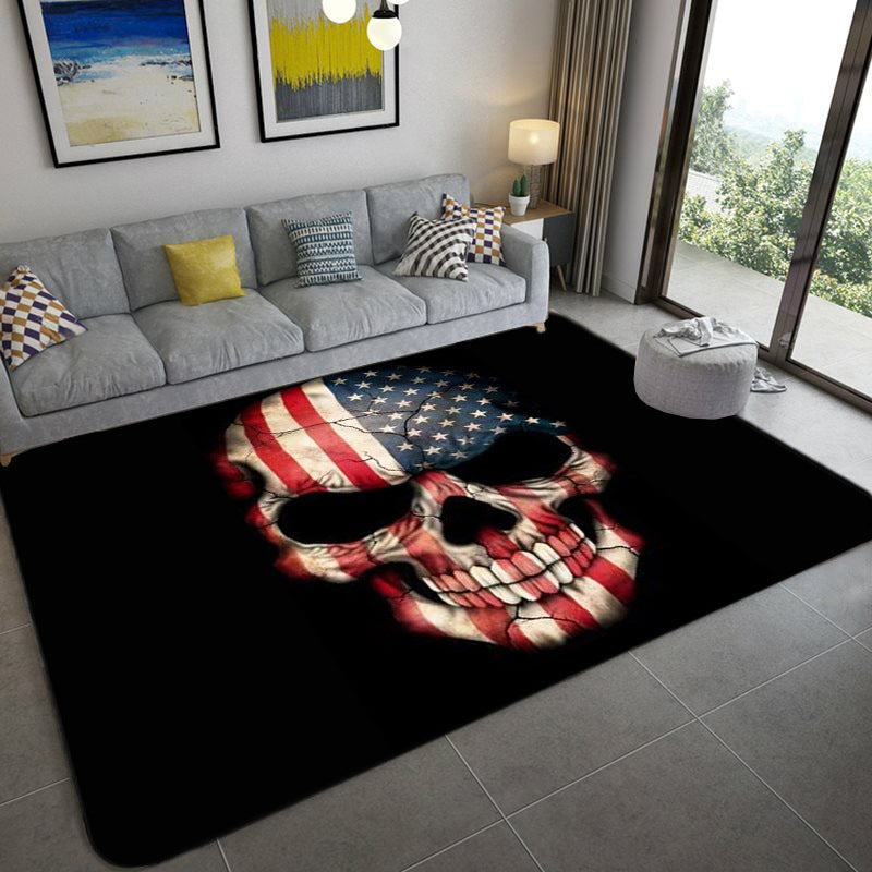 Hip Hop Living Room Rug Black Optical Illusions Skull Carpet Polypropylene Stain Resistant Pet Friendly Anti-Slip Backing Area Rug Black Design 1 Clearhalo 'Area Rug' 'Rug' 2183714