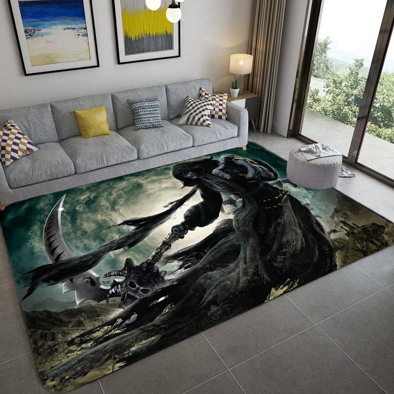 Hip Hop Living Room Rug Black Optical Illusions Skull Carpet Polypropylene Stain Resistant Pet Friendly Anti-Slip Backing Area Rug Black Design 4 Clearhalo 'Area Rug' 'Rug' 2183717