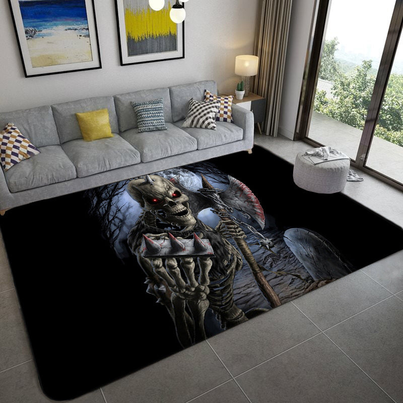 Hip Hop Living Room Rug Black Optical Illusions Skull Carpet Polypropylene Stain Resistant Pet Friendly Anti-Slip Backing Area Rug Black Design 5 Clearhalo 'Area Rug' 'Rug' 2183718