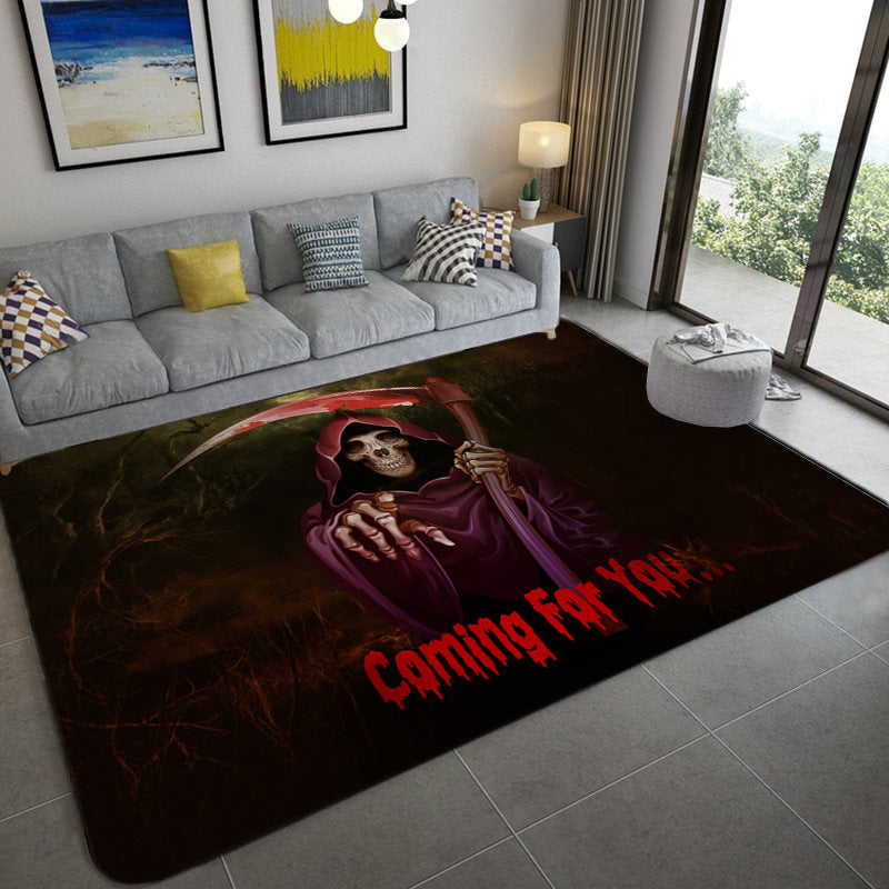 Hip Hop Living Room Rug Black Optical Illusions Skull Carpet Polypropylene Stain Resistant Pet Friendly Anti-Slip Backing Area Rug Clearhalo 'Area Rug' 'Rug' 2183719