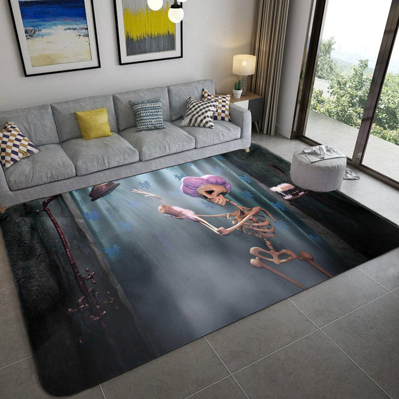 Hip Hop Living Room Rug Black Optical Illusions Skull Carpet Polypropylene Stain Resistant Pet Friendly Anti-Slip Backing Area Rug Black Design 7 Clearhalo 'Area Rug' 'Rug' 2183721