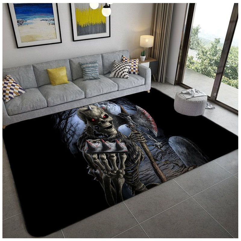 Hip Hop Living Room Rug Black Optical Illusions Skull Carpet Polypropylene Stain Resistant Pet Friendly Anti-Slip Backing Area Rug Clearhalo 'Area Rug' 'Rug' 2183725