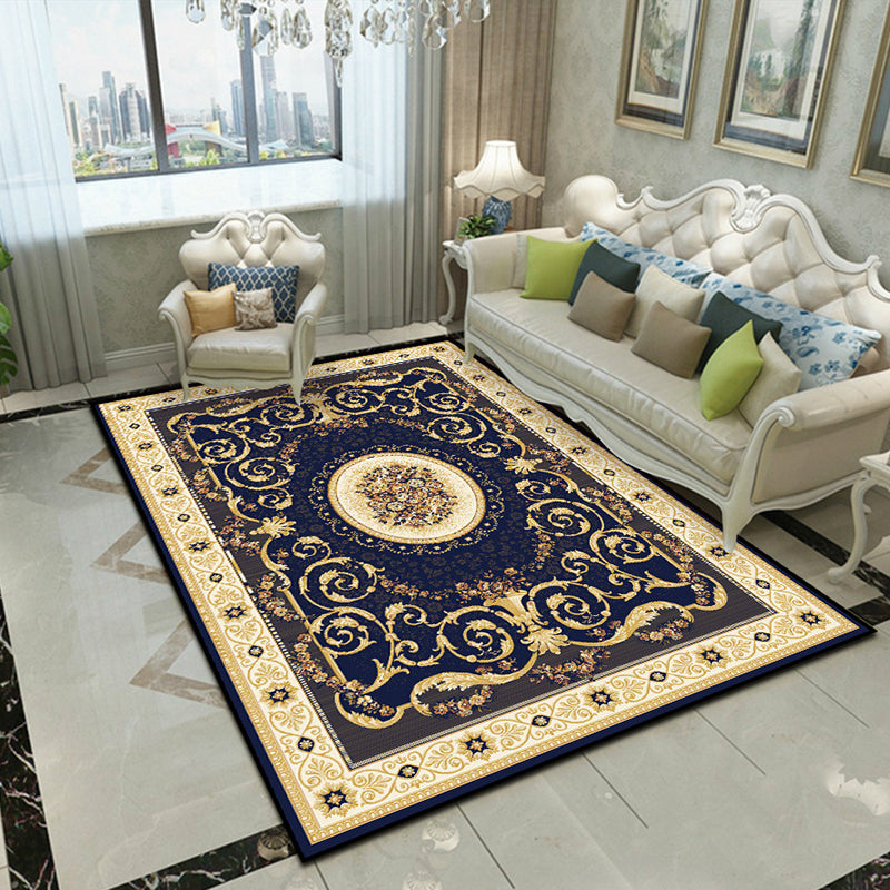 Splendor Traditional Rug Multi-Color Floral Carpet Non-Slip Washable Stain Resistant Rug for Living Room Dark Blue Clearhalo 'Area Rug' 'Rugs' 'Shabby Chic' Rug' 2184004