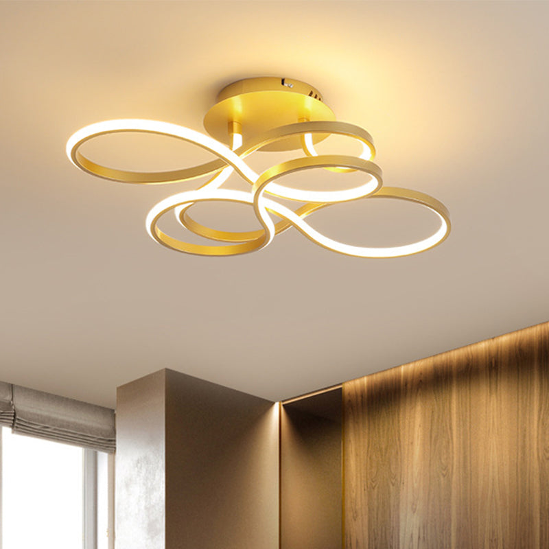 Acrylic Twisted Semi Flush Mount Fixture Contemporary Black/Gold/White LED Ceiling Mounted Light, White Light Gold Clearhalo 'Ceiling Lights' 'Close To Ceiling Lights' 'Close to ceiling' Lighting' 218404