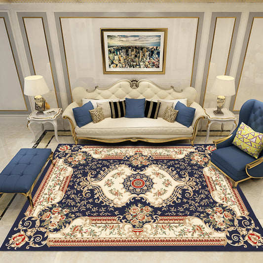 Elegant Multi-Color Floral Rug Polyester Traditional Rug Non-Slip Backing Pet Friendly Washable Rug for Home Decoration Navy Clearhalo 'Area Rug' 'Rugs' 'Shabby Chic' Rug' 2184131