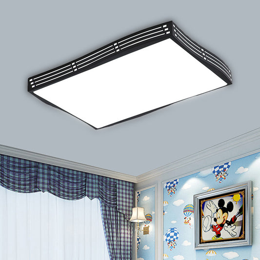 Black High Penetrated Acrylic LED Flushmount Light Wavy-Square/Rectangle Living Room Ceiling Mounted Fixture in White Light Black Rectangle Clearhalo 'Ceiling Lights' 'Close To Ceiling Lights' 'Close to ceiling' 'Flush mount' Lighting' 218416